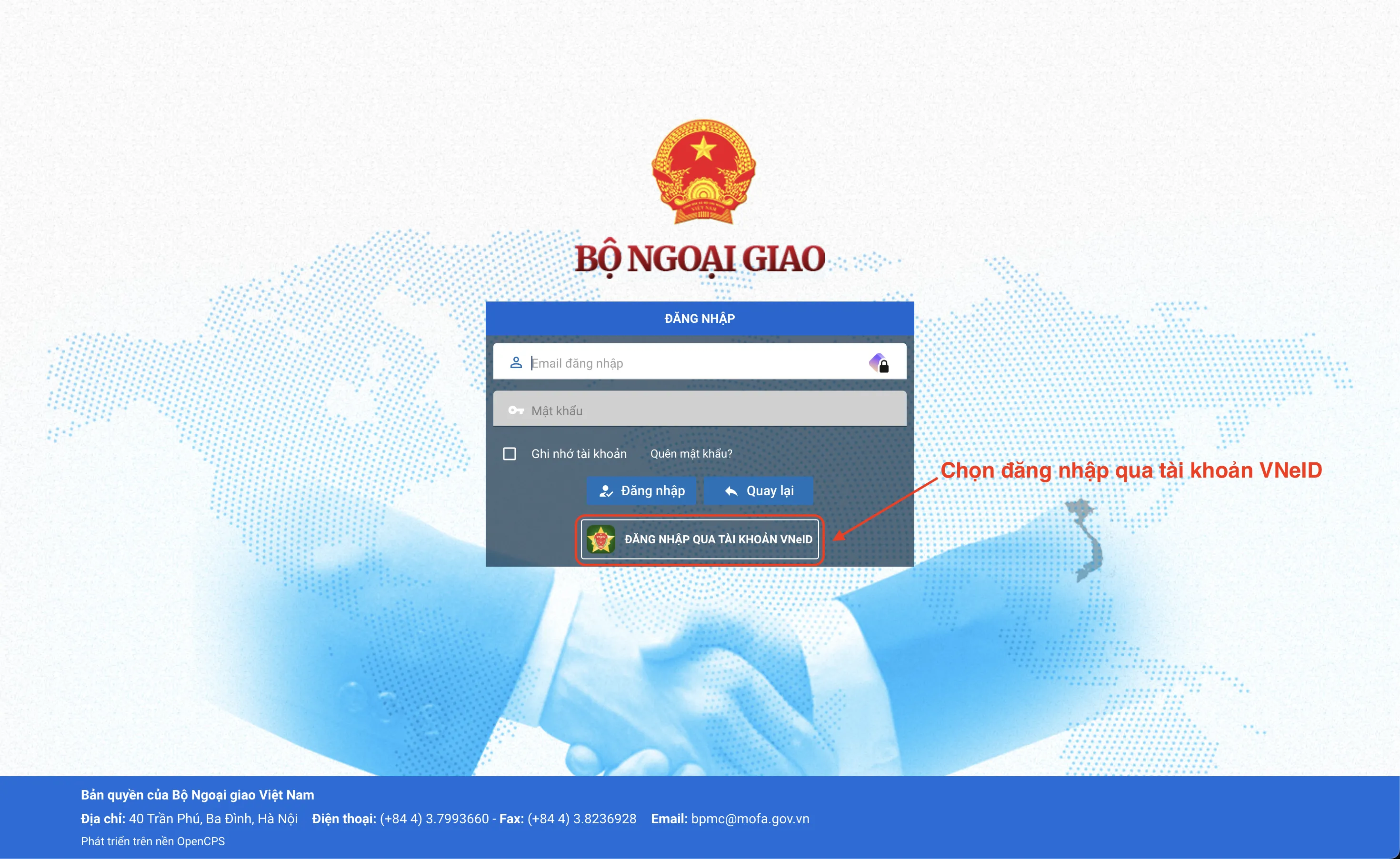 Đăng nhập Cổng dịch vụ công Bộ Ngoại giao