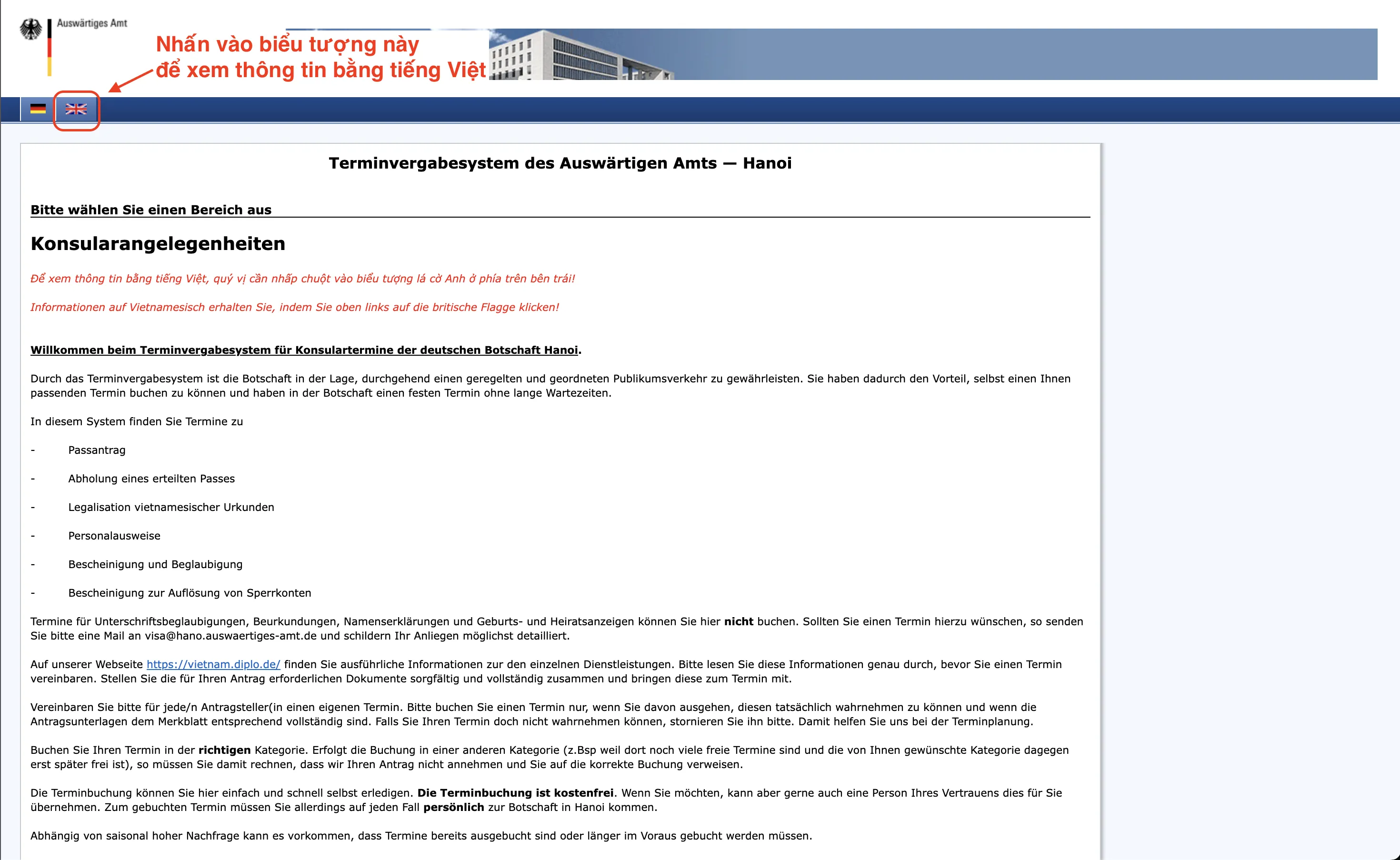Hướng dẫn đặt lịch hẹn với Đại sứ quán Đức
