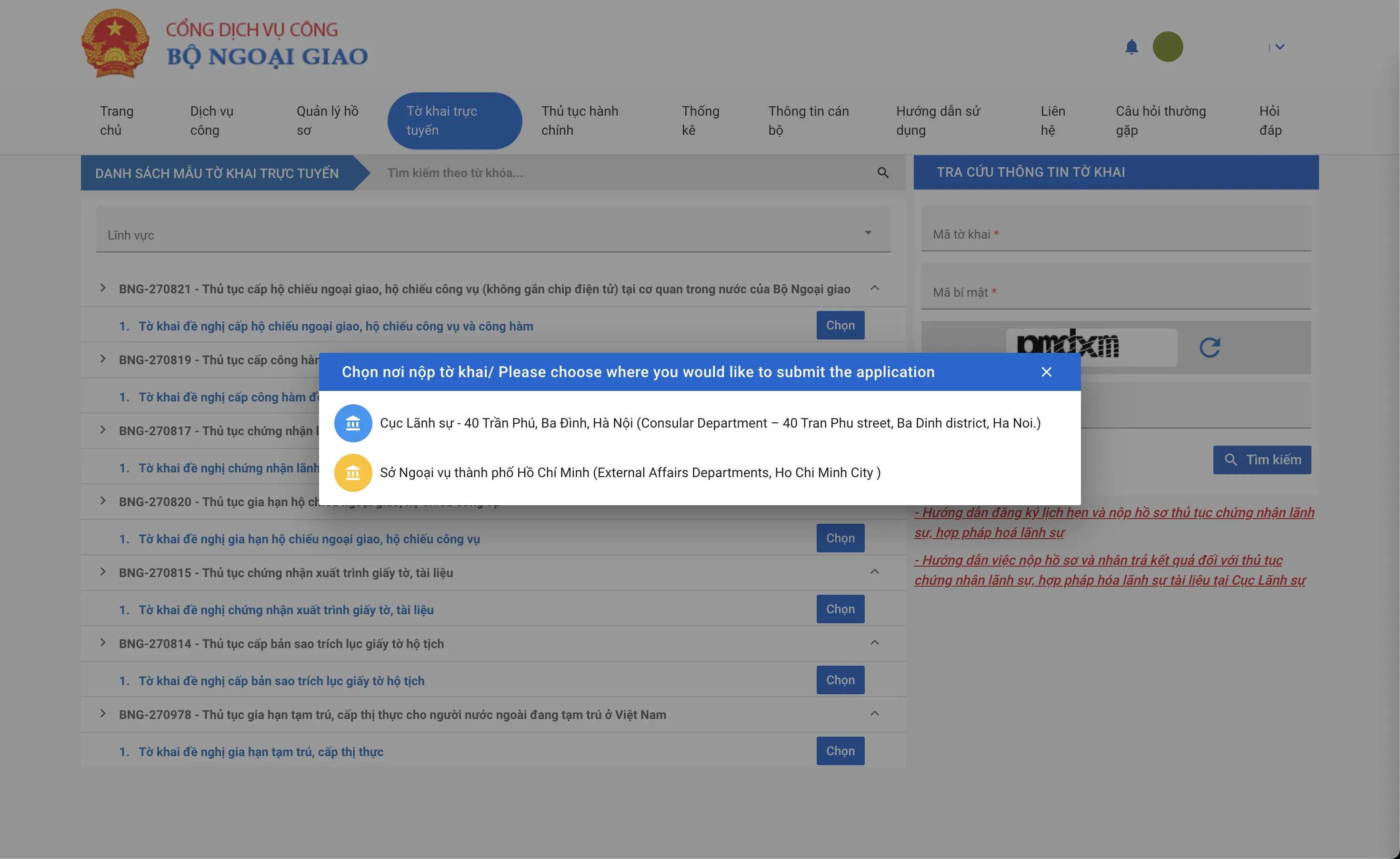 Chọn nơi nộp tờ khai chứng nhận lãnh sự