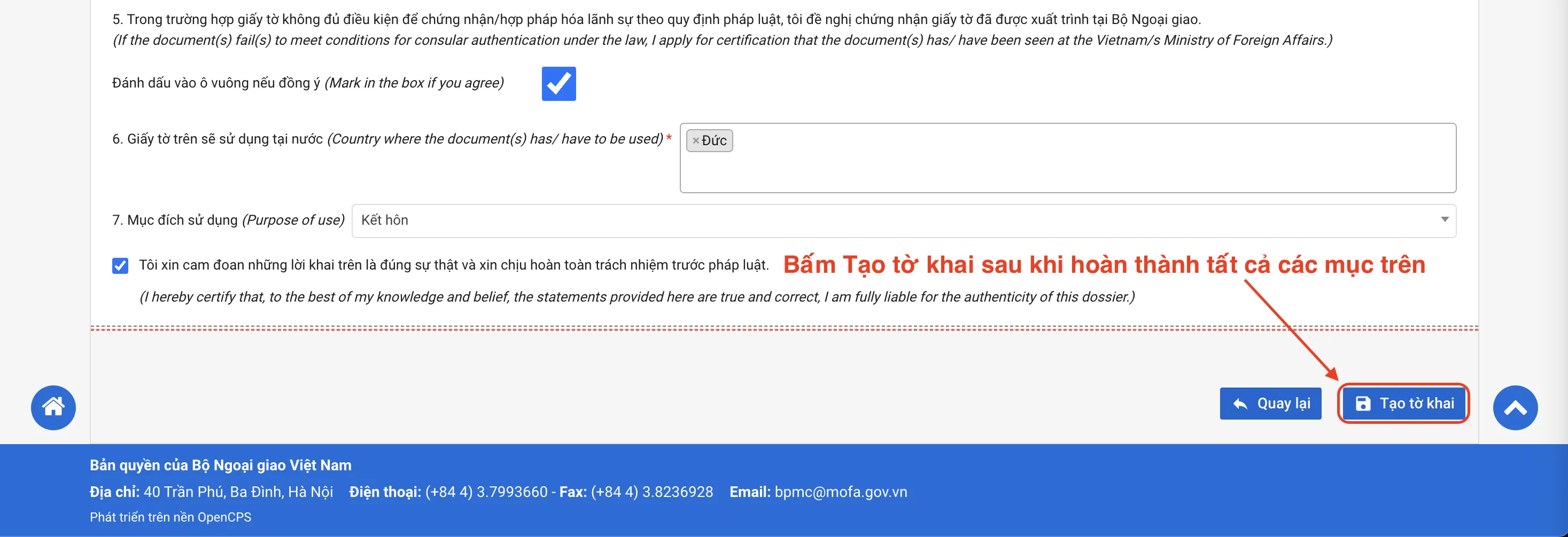 Tờ khai chứng nhận lãnh sự