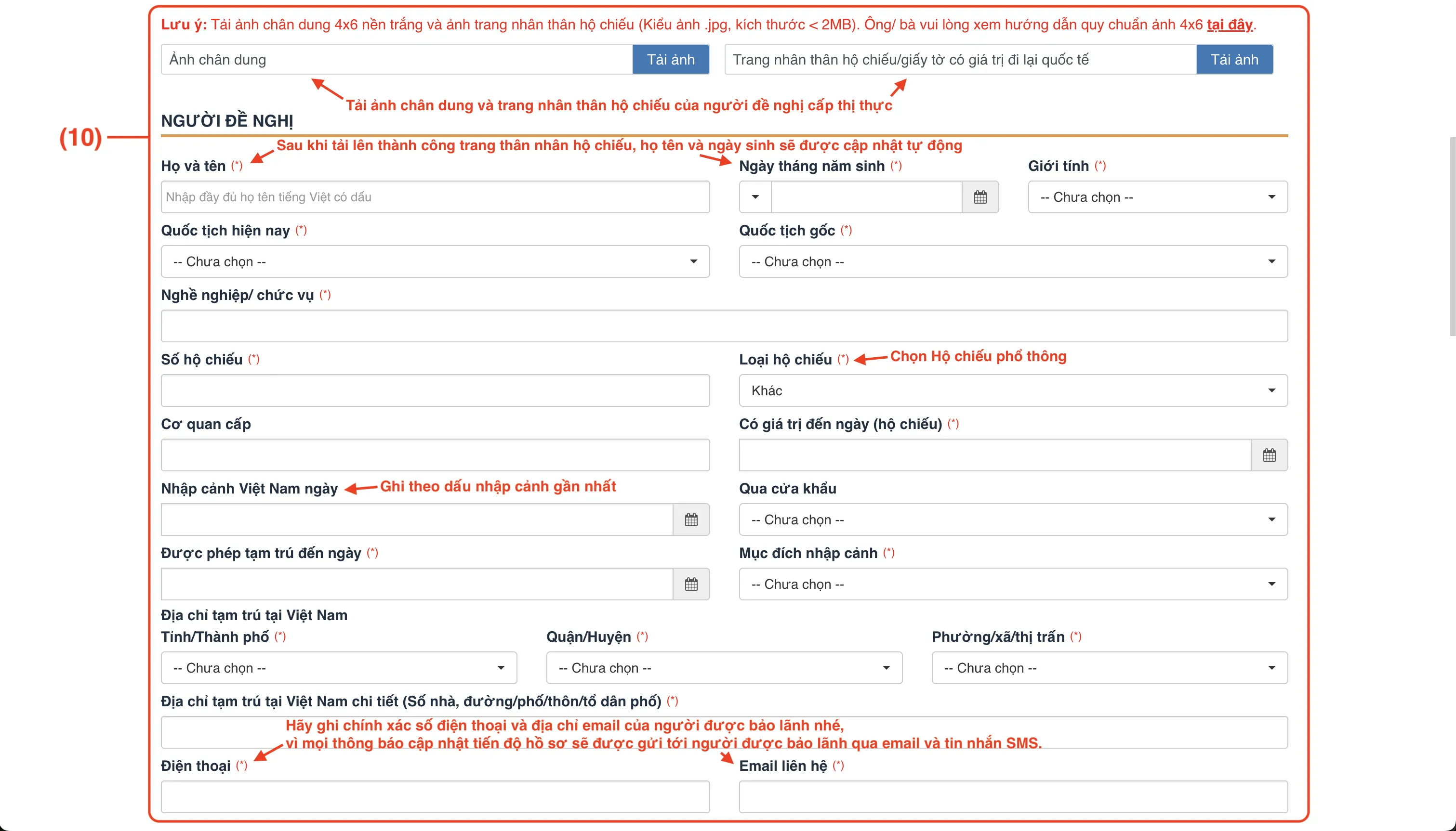 Nhập thông tin người đề nghị xin visa TT