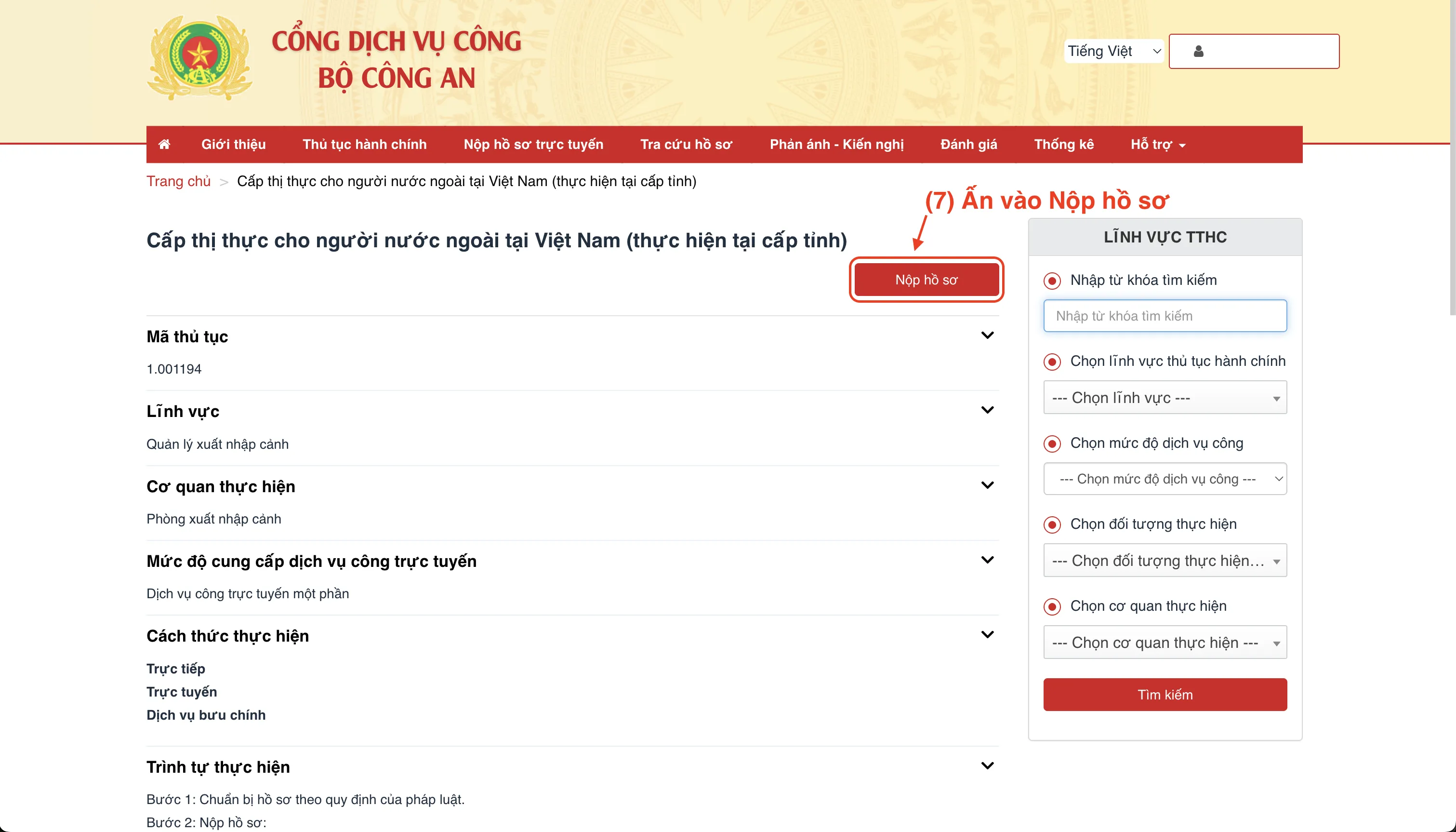 Nộp hồ sơ xin visa TT cho NNN online